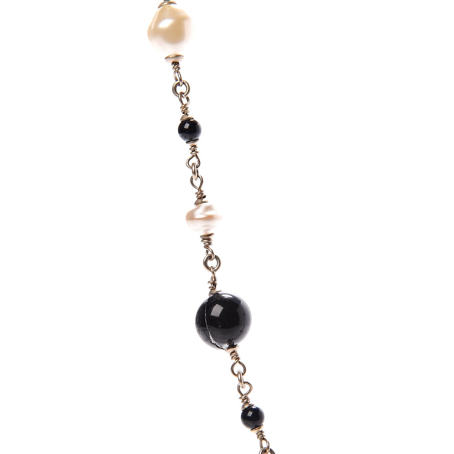Chanel Pearl Crystal Bead CC Long Necklace Gold Black White 3 of 5