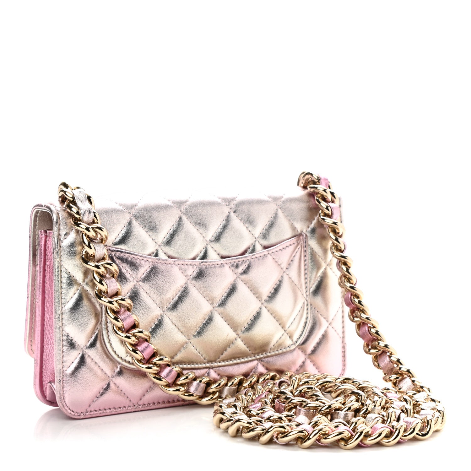 Chanel Gradient Metallic Lambskin Quilted Like A Wallet Wallet On Chain WOC Gold Pink 3 of 11