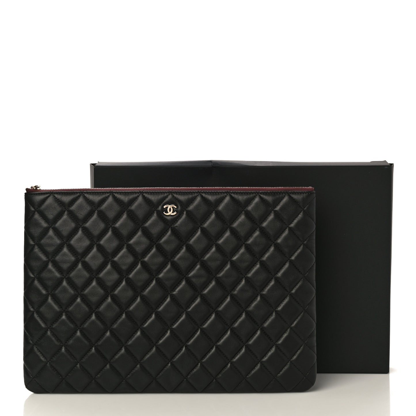 Lambskin Quilted Large Cosmetic Case Black