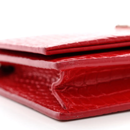 Saint Laurent Calfskin Crocodile Embossed Kate Monogram Tassel Chain Wallet Red 9 of 11