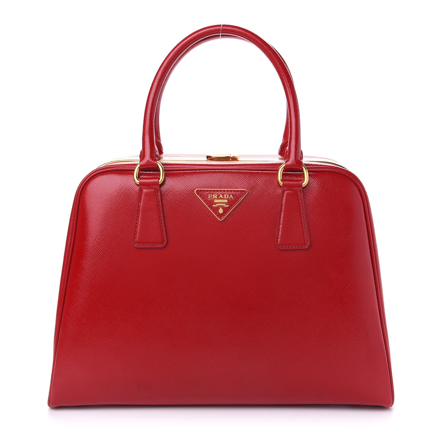Prada Saffiano Vernice Pyramid Bag Rosso 1 of 9