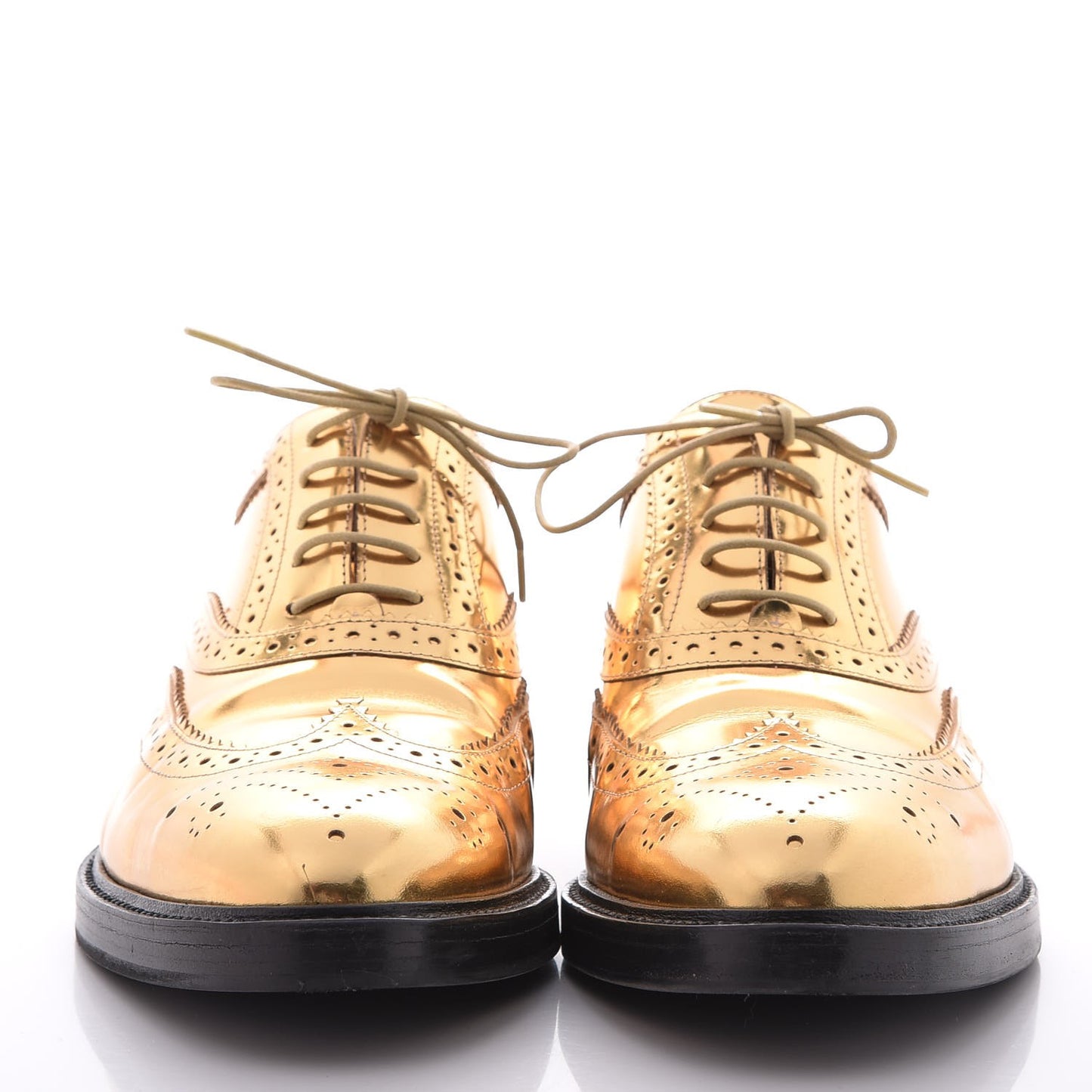 Metallic Calfskin Gennie Zig Lace Up Oxfords 38.5 Antique Gold