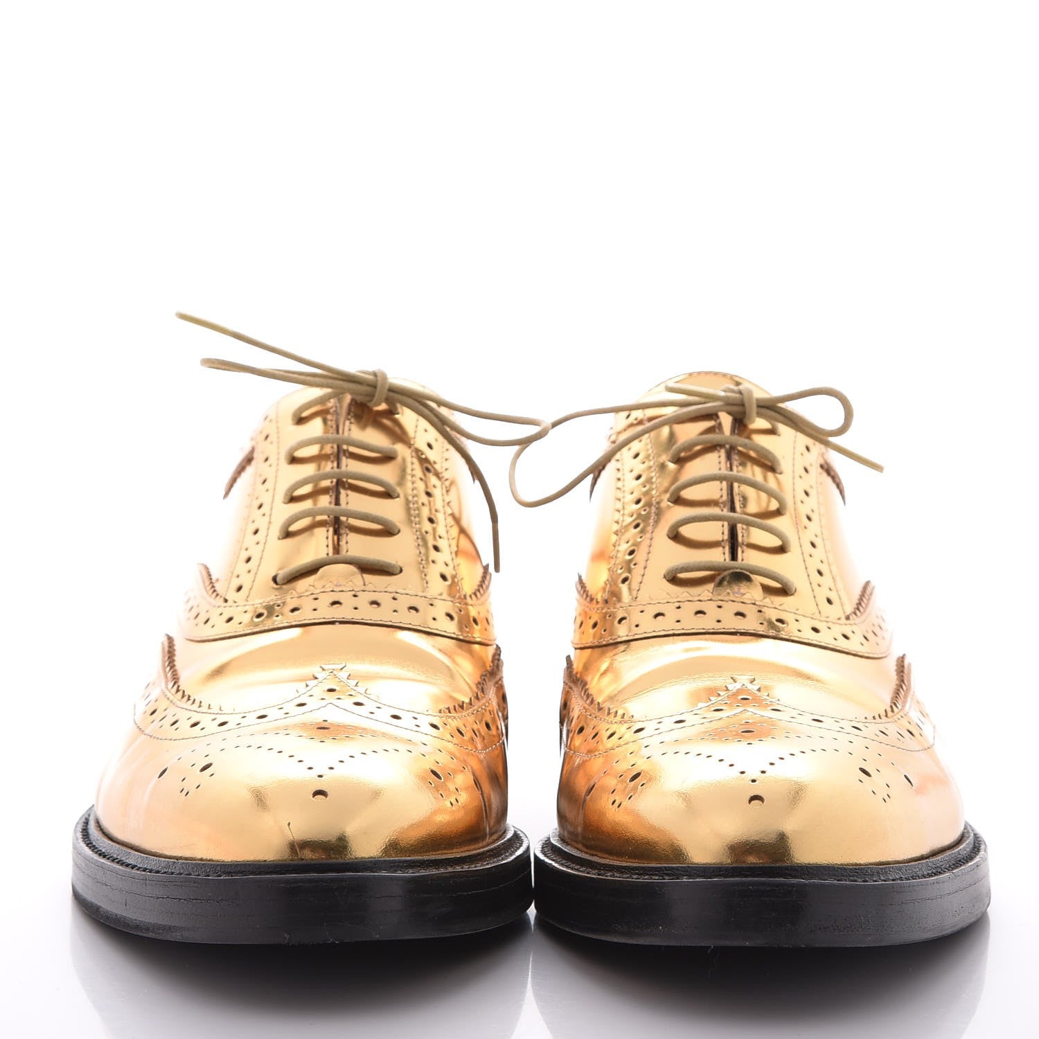 Burberry Metallic Calfskin Gennie Zig Lace Up Oxfords 38.5 Antique Gold 2 of 11
