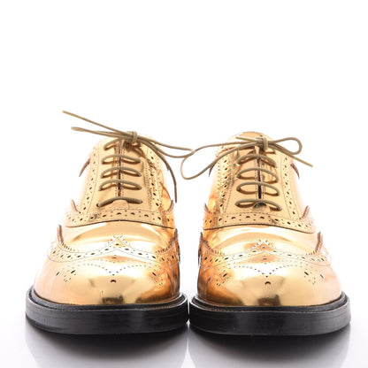 Burberry Metallic Calfskin Gennie Zig Lace Up Oxfords 38.5 Antique Gold 2 of 11