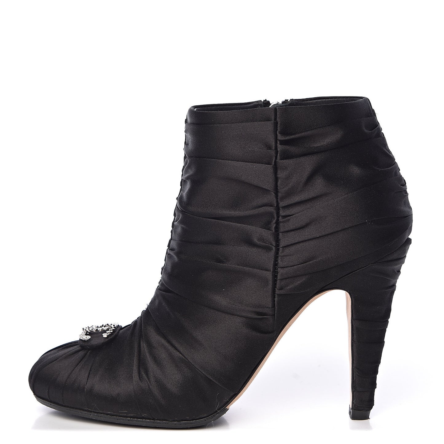 Satin Crystal CC Short Boots 37 Black