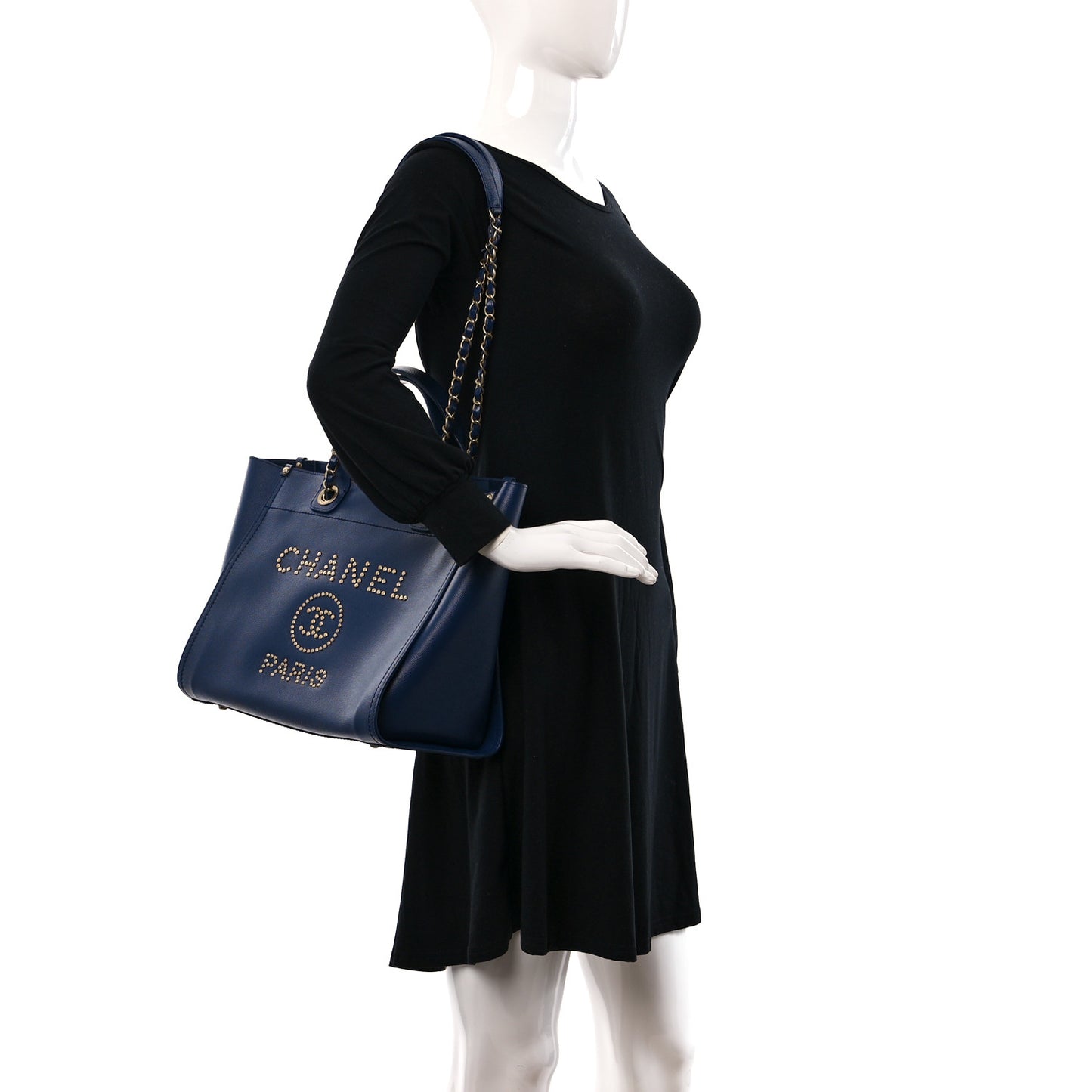 Caviar Small Studded Deauville Tote Navy