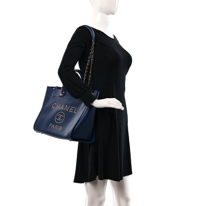 Chanel Caviar Small Studded Deauville Tote Navy 2 of 9
