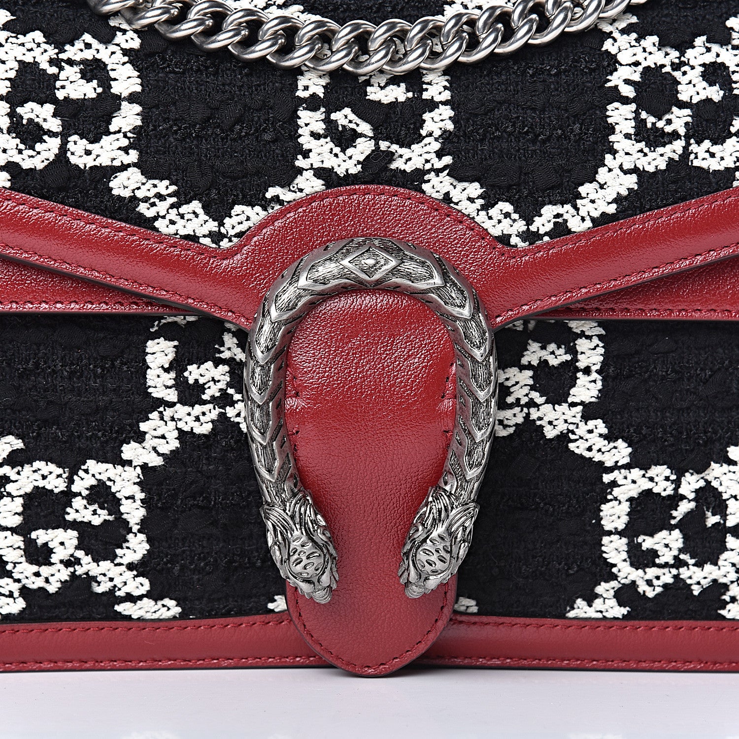 Gucci Tweed GG Monogram Small Dionysus Shoulder Bag Black White Romantic Cherry 10 of 10