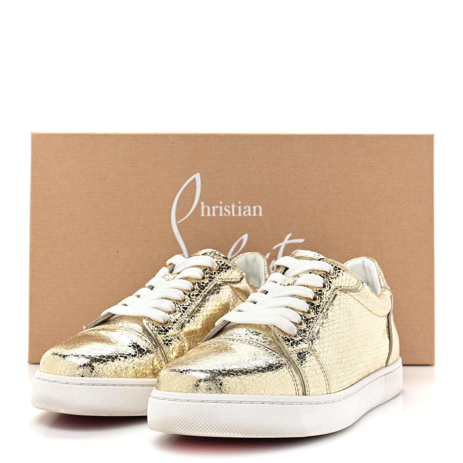 Christian Louboutin Crackled Patent Calfskin Womens Vieira Flat Sneakers 36.5 Platine 10 of 10