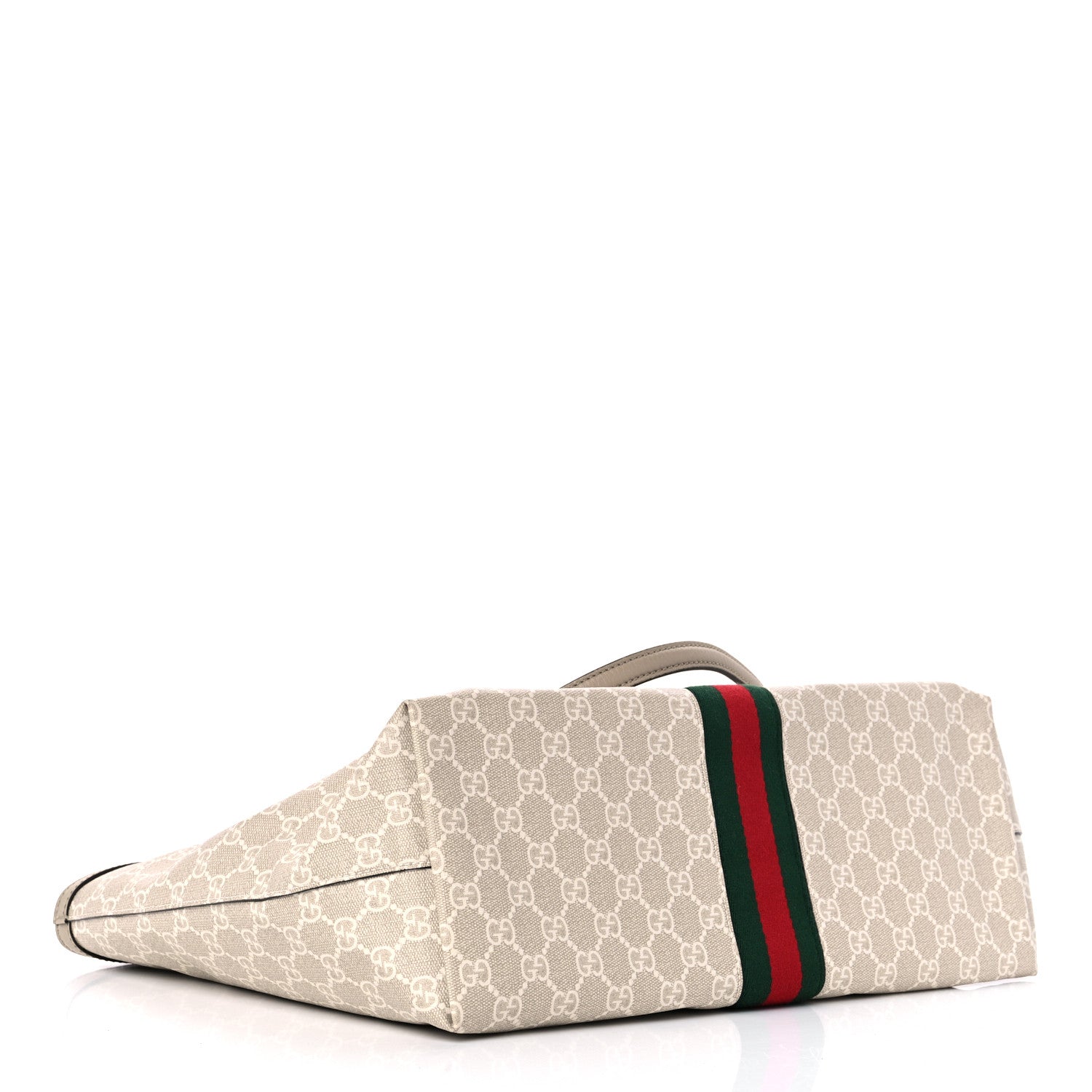 Gucci GG Supreme Monogram Textured Dollar Calfskin Web Medium Ophidia Shopping Tote Beige Mystic White Oatmeal 4 of 10