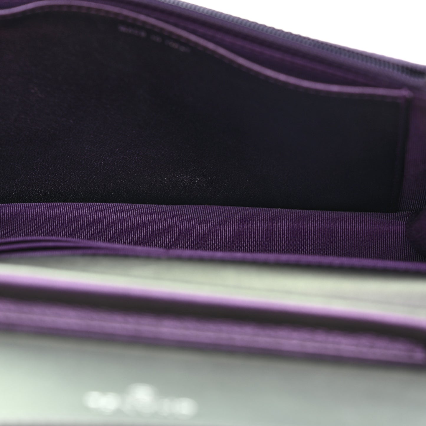 Iridescent Lambskin Quilted Wallet On Chain WOC Dark Purple