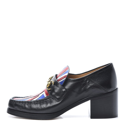 Gucci Lambskin Union Jack Horsebit Loafer Pumps 39 Black 1 of 11