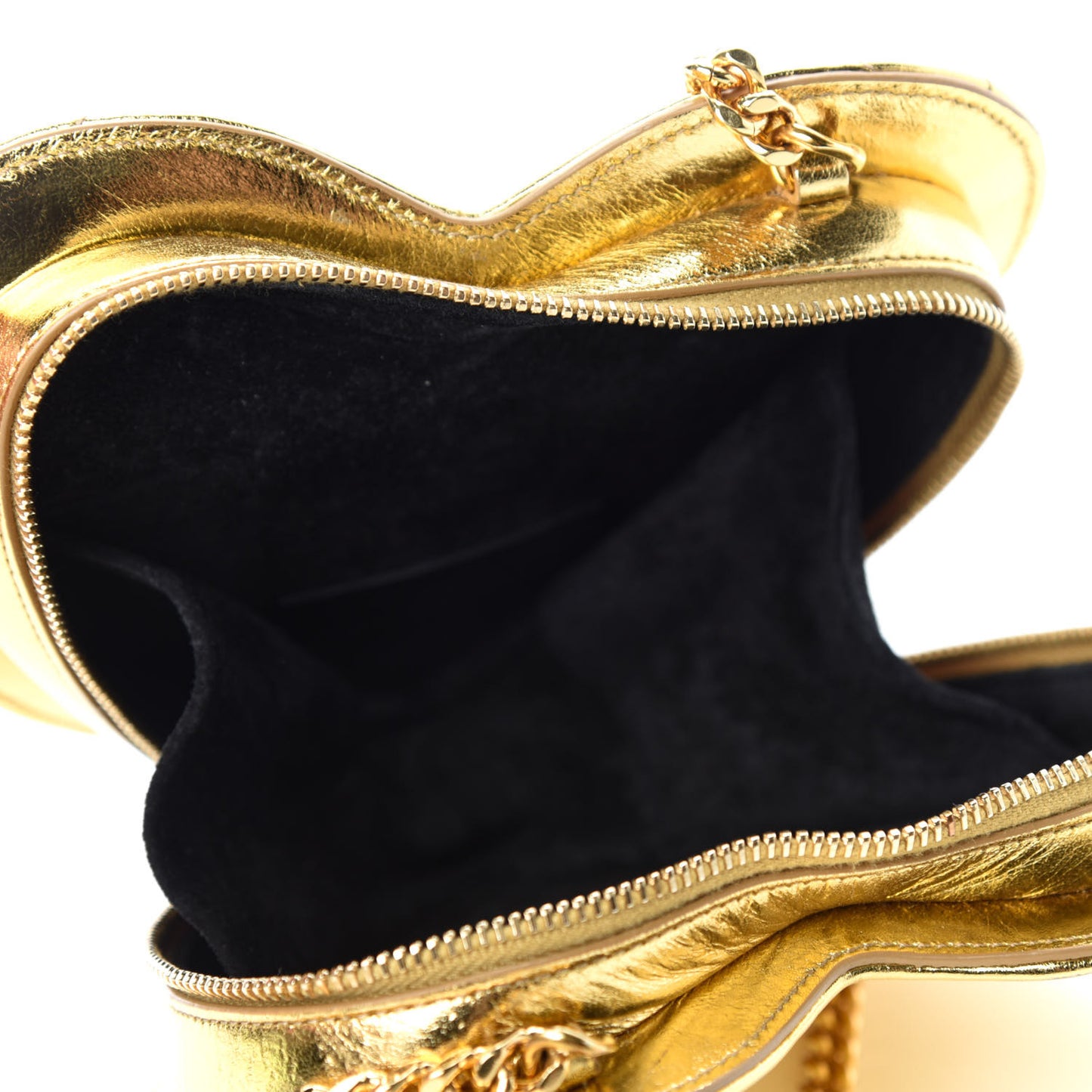 Metallic Calfskin Matelasse Chevron Monogram Small Love Heart Chain Bag Gold