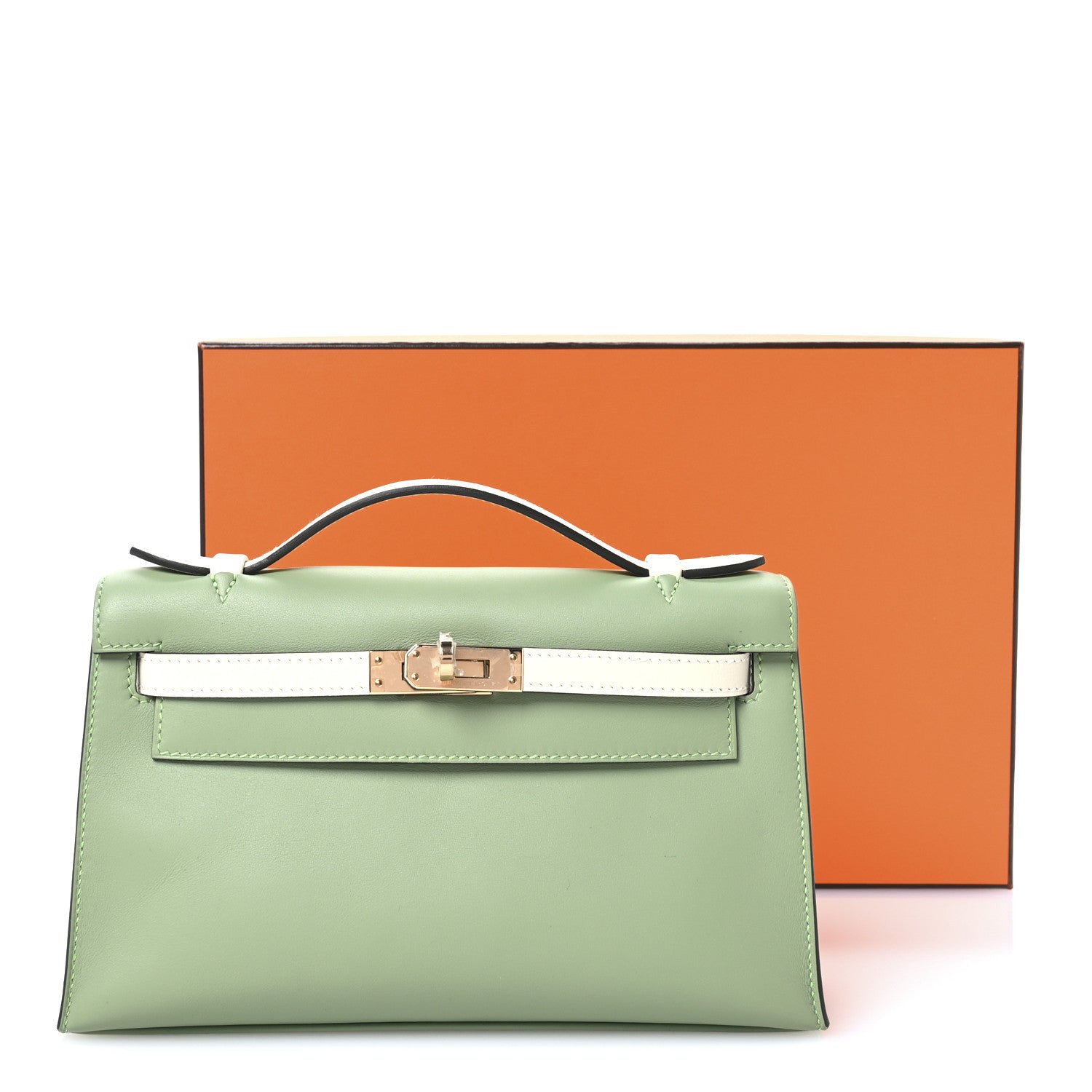 Hermes Swift Horseshoe Kelly Pochette Clutch Vert Criquet Nata 11 of 11
