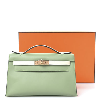 Hermes Swift Horseshoe Kelly Pochette Clutch Vert Criquet Nata 11 of 11