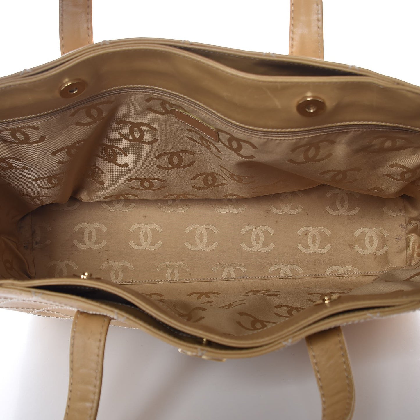 Calfskin Contrast Stitch Surpique Tote Beige