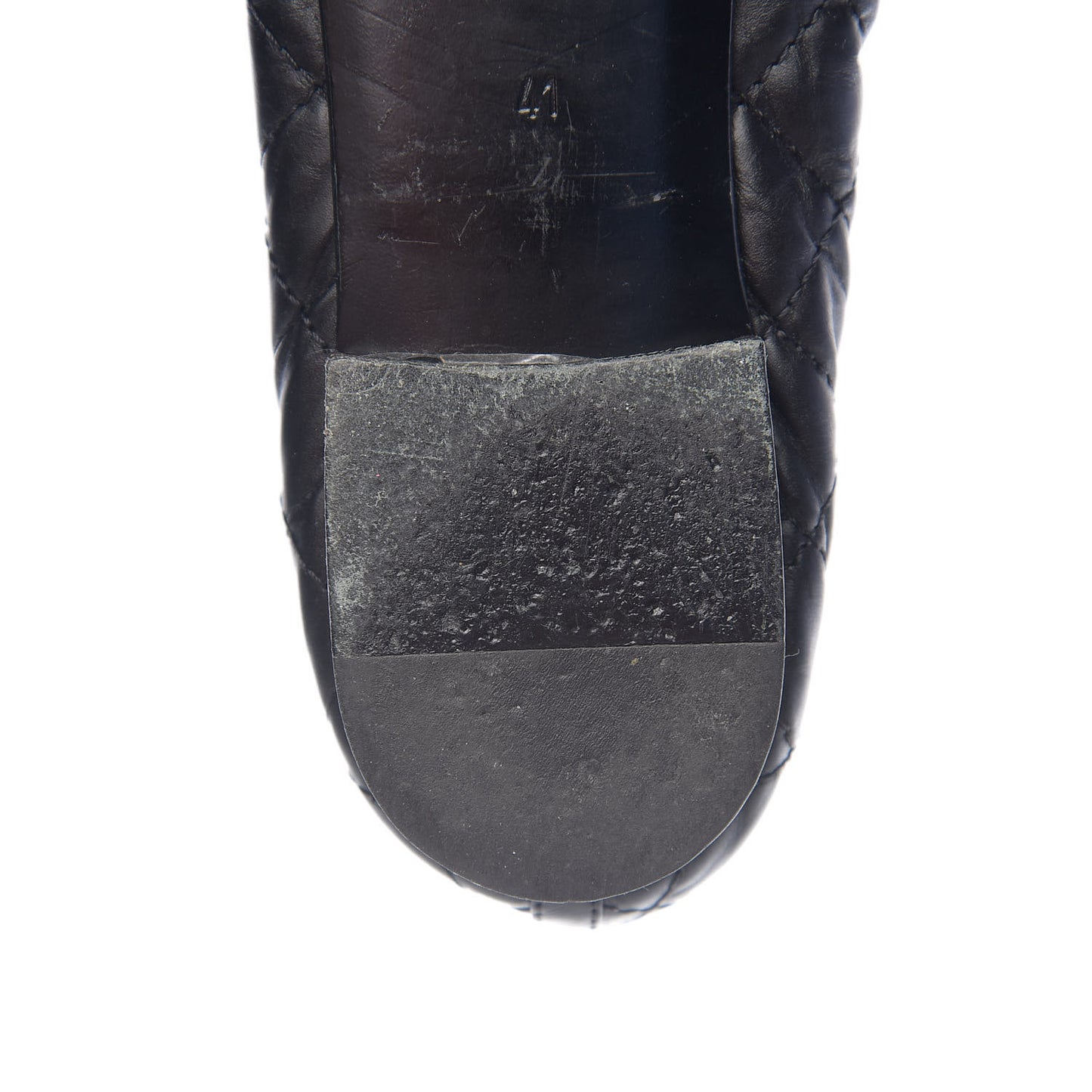 Aged Calfskin Quilted Cap Toe Ballerina Flats 41 Black