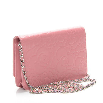 Chanel Lambskin Camellia Embossed Wallet On Chain WOC Pink 3 of 8