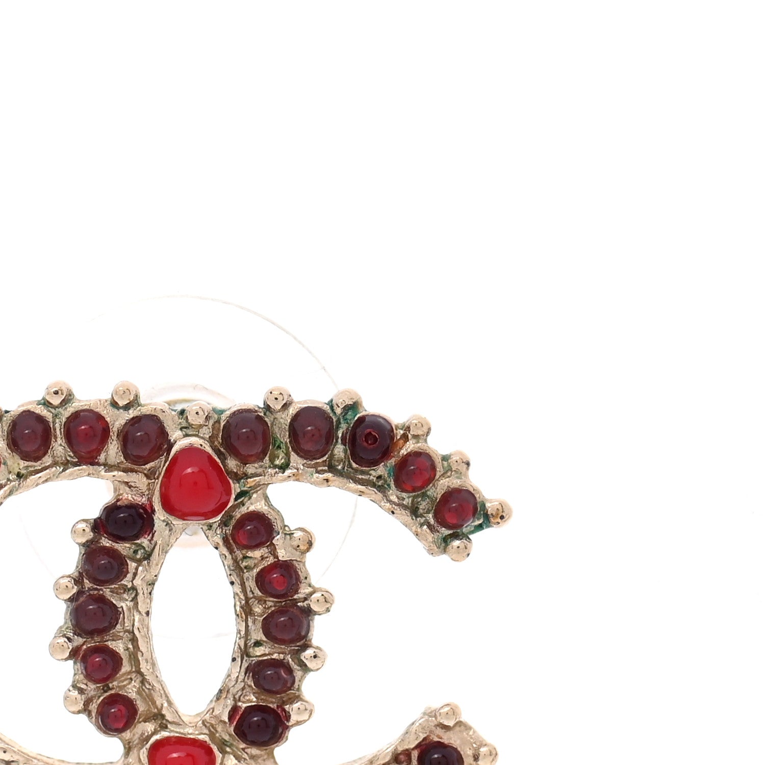Chanel Gripoix Pearl Drop Earrings Gold Red 6 of 6