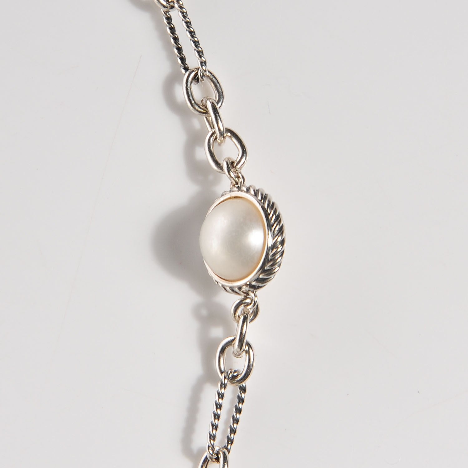 David Yurman Sterling Silver Pearl Figaro Chain Necklace 11 of 12