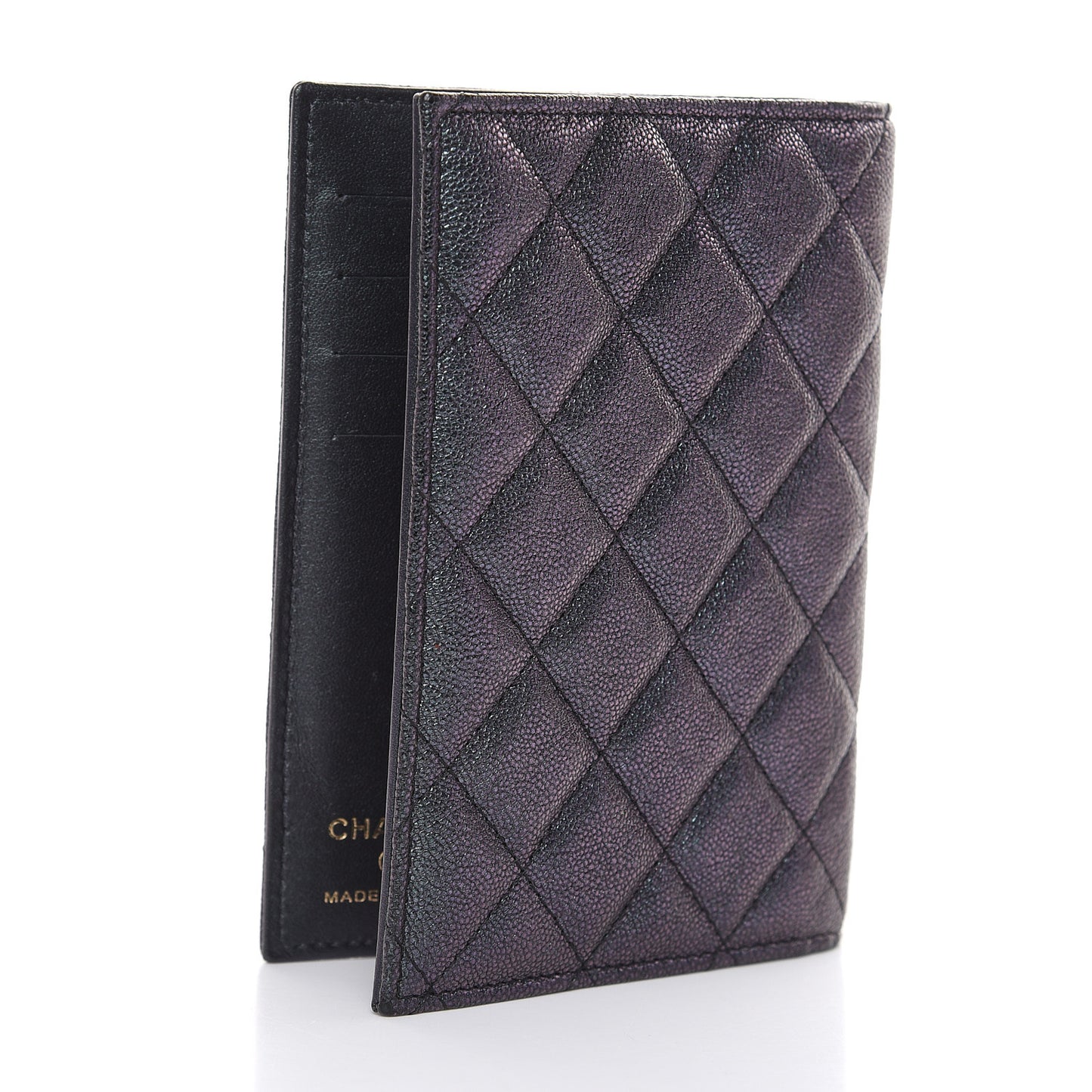 Iridescent Caviar Quilted Passport Holder Black