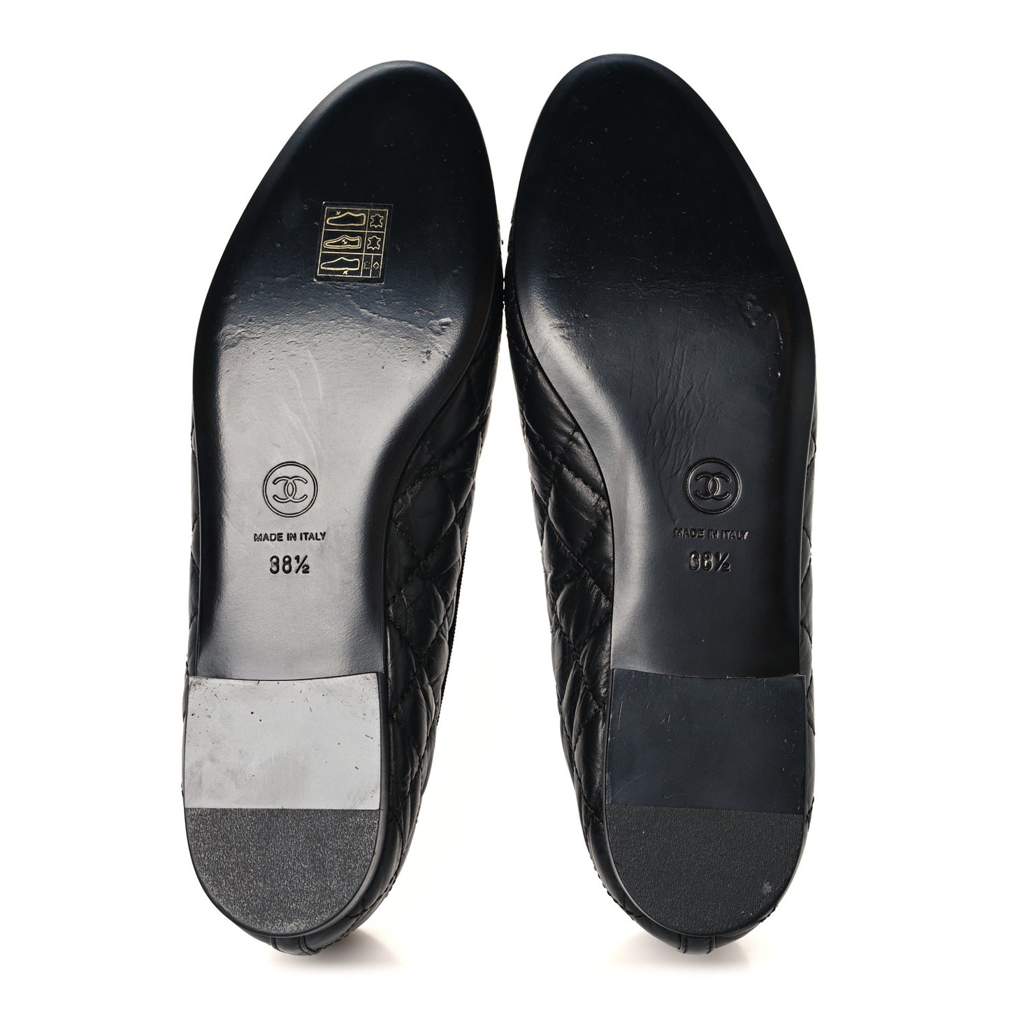 Aged Calfskin Quilted CC Cap Toe Ballerina Flats 38.5 Black