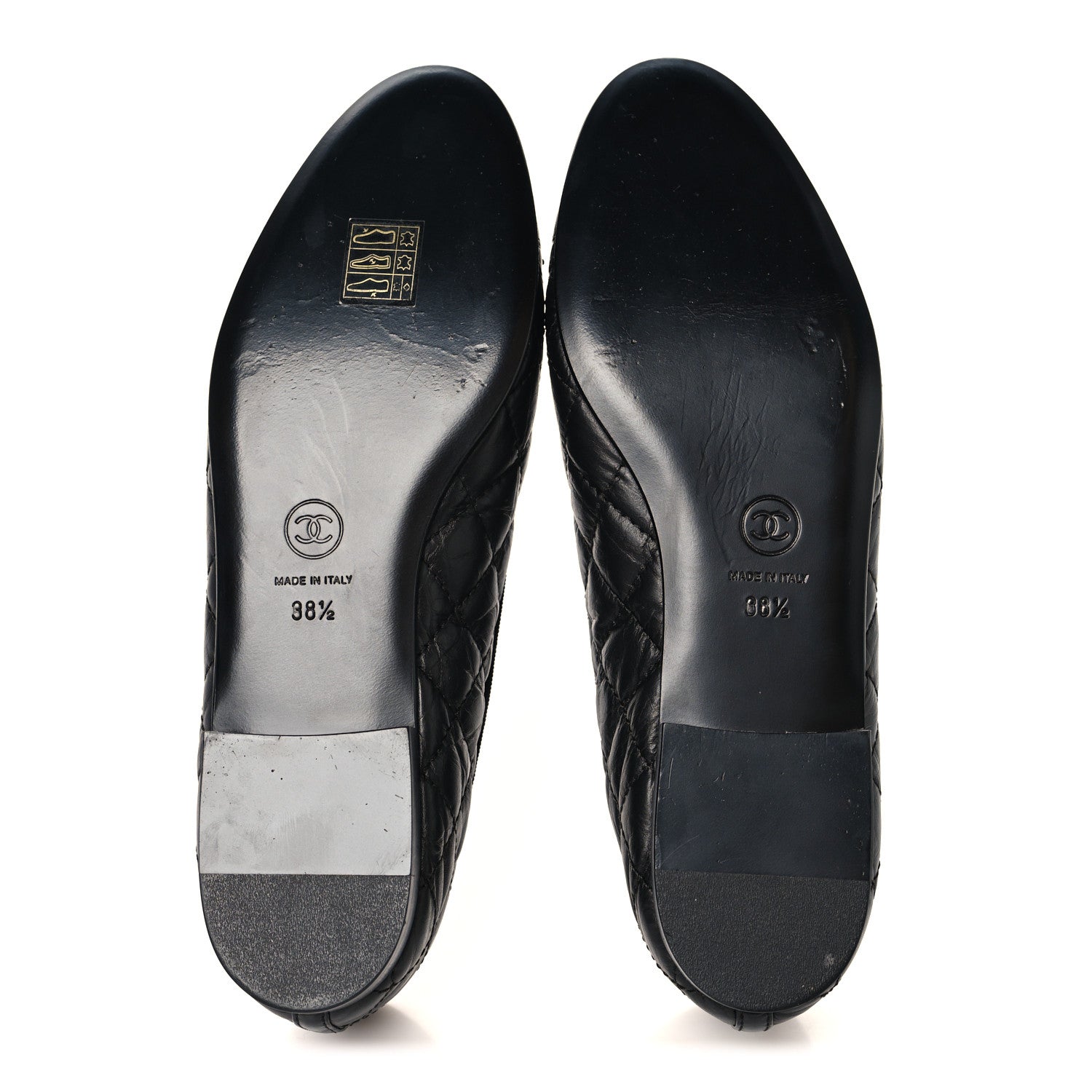 Chanel Aged Calfskin Quilted CC Cap Toe Ballerina Flats 38.5 Black 6 of 10