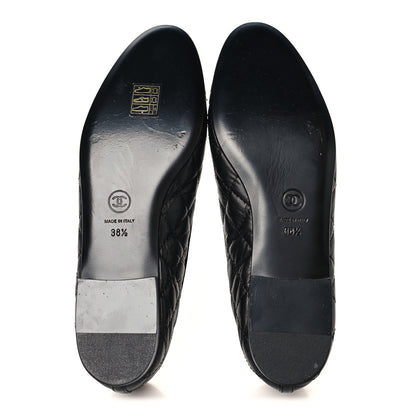 Chanel Aged Calfskin Quilted CC Cap Toe Ballerina Flats 38.5 Black 6 of 10