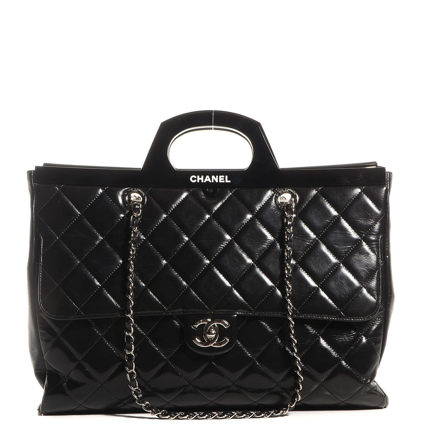 Glazed Calfskin Large CC Delivery Tote Black