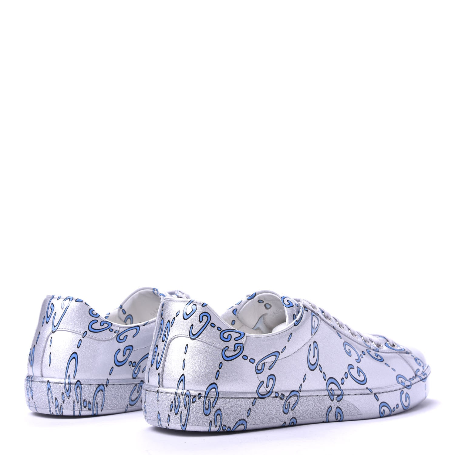 Gucci Miro Rubber Wax GucciGhost Print Mens New Ace Sneakers 8.5 Silver 4 of 10