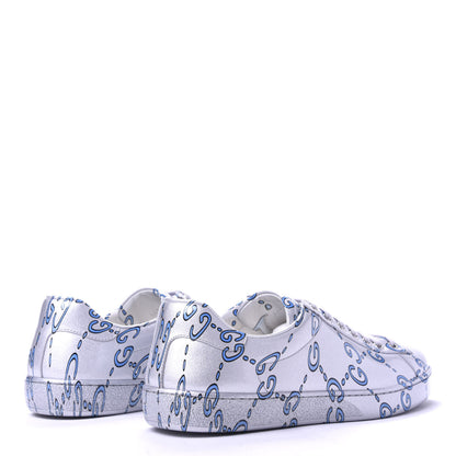 Gucci Miro Rubber Wax GucciGhost Print Mens New Ace Sneakers 8.5 Silver 4 of 10