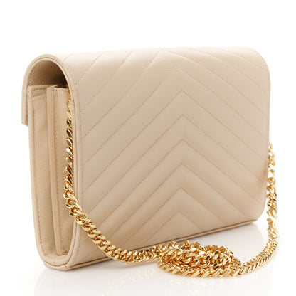 Saint Laurent Grain De Poudre Matelasse Chevron Monogram Chain Wallet  Nude Powder 3 of 10
