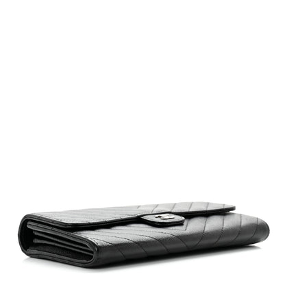 Chanel Caviar Chevron Quilted Large Gusset Flap Wallet Black 4 of 9