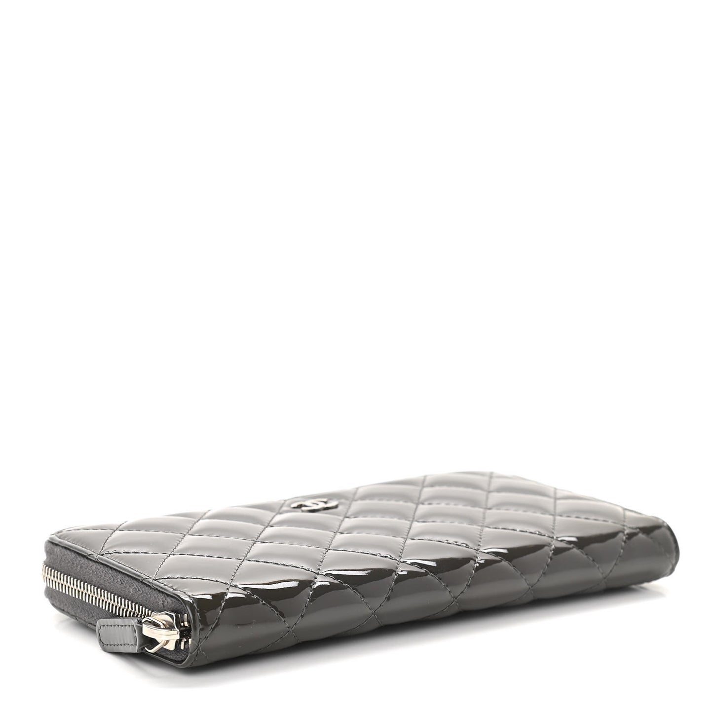 Patent Calfskin Zip Around Wallet Dark Grey