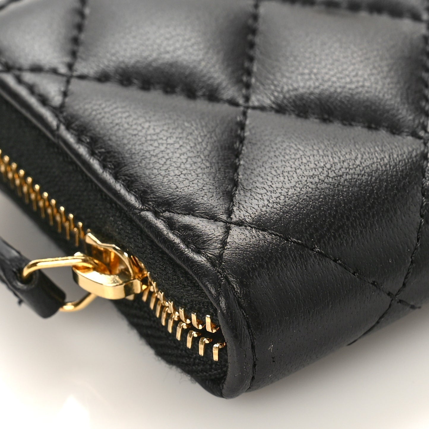 Lambskin Quilted Zip Coin Purse Black
