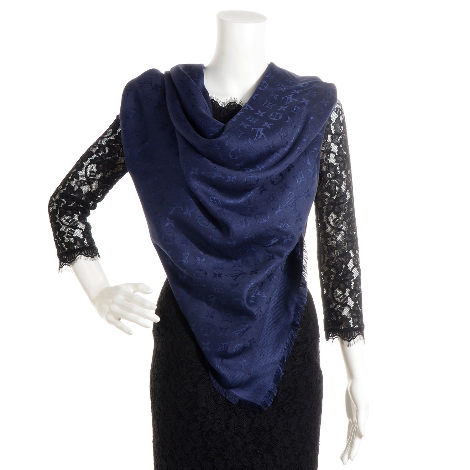 Louis Vuitton Wool Silk Monogram Shawl Blue Nuit 2 of 5