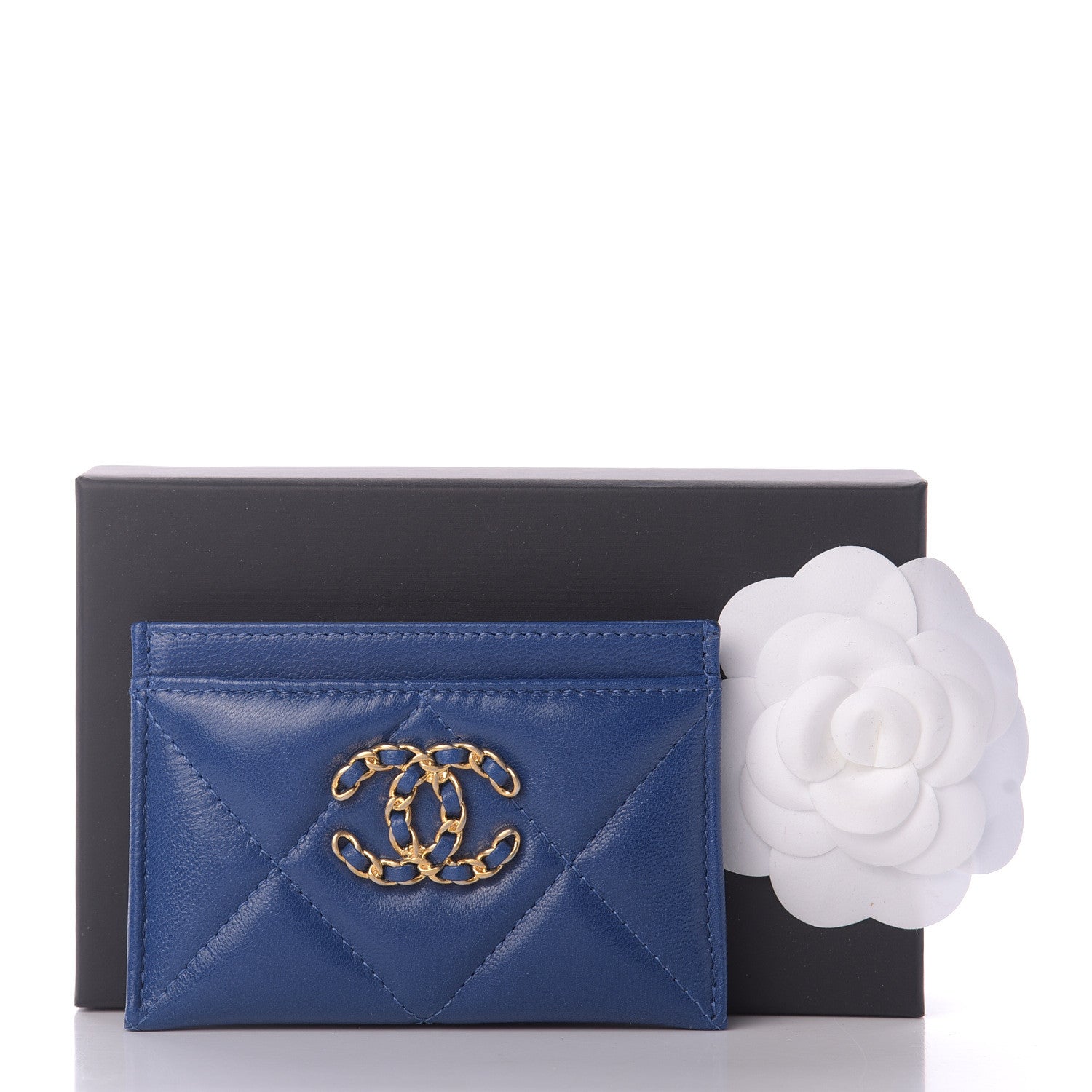 Chanel Shiny Goatskin Quilted 19 Card Holder Dark Blue 12 of 12