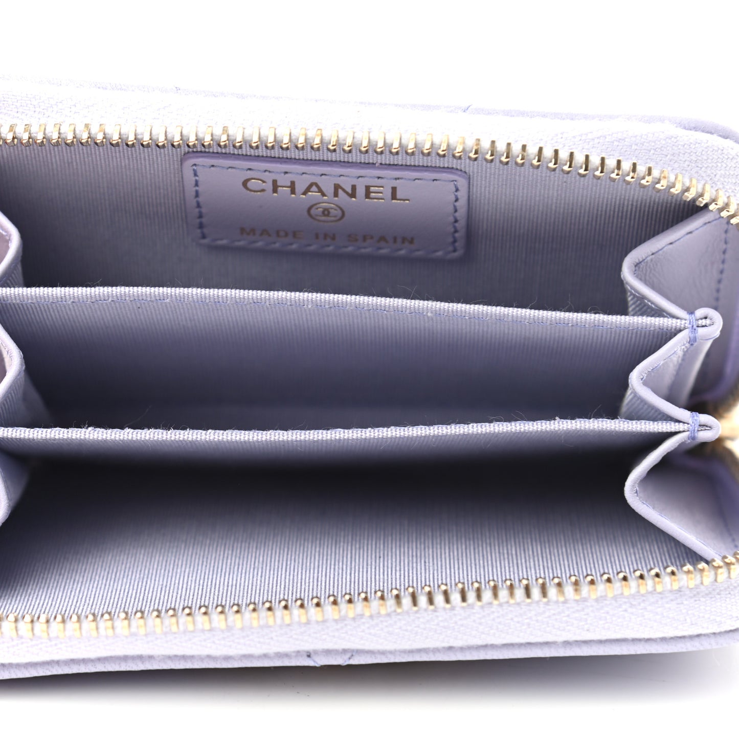 Lambskin Quilted 19 Zip Around Coin Purse Wallet Light Purple