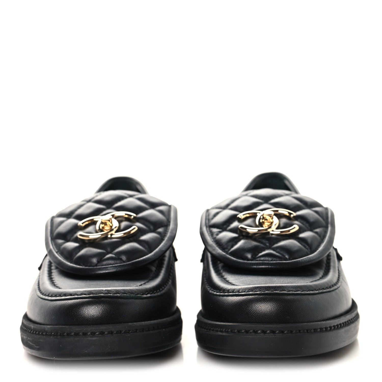Chanel Lambskin Quilted CC Turnlock Loafers 38 Black 3 of 9