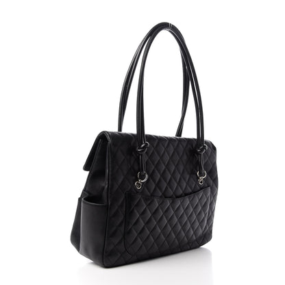 Chanel Calfskin Quilted Large Cambon Flap Black White 3 of 9
