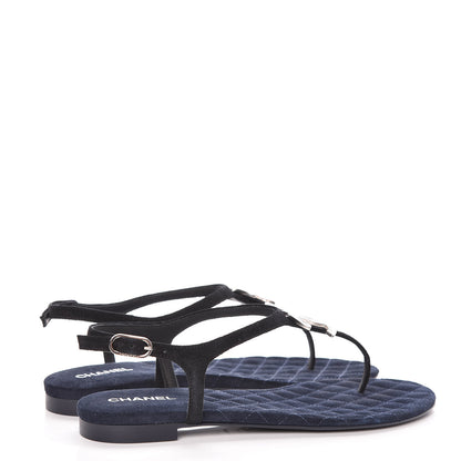Chanel Suede Calfskin CC Thong Sandals 36 Black 4 of 8