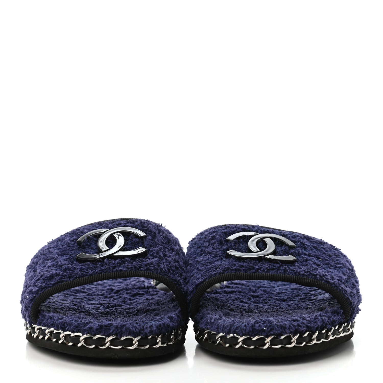 Chanel Terry CC Flat Mules 39 Navy Blue 2 of 4