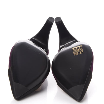 Chanel Suede Satin Cap Toe Pumps 38.5 Dark Purple Black 5 of 9