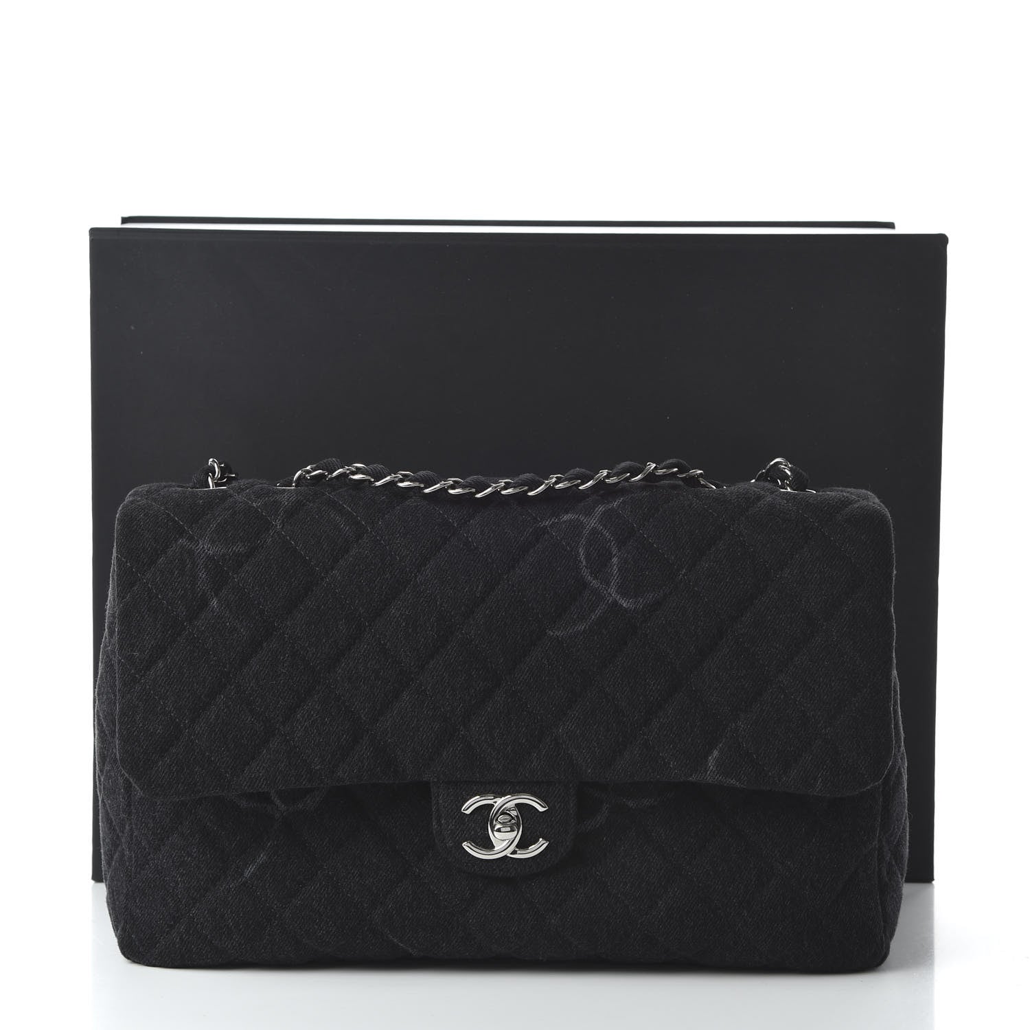 Chanel Denim Quilted CC Print Jumbo Single Flap Black 11 of 11