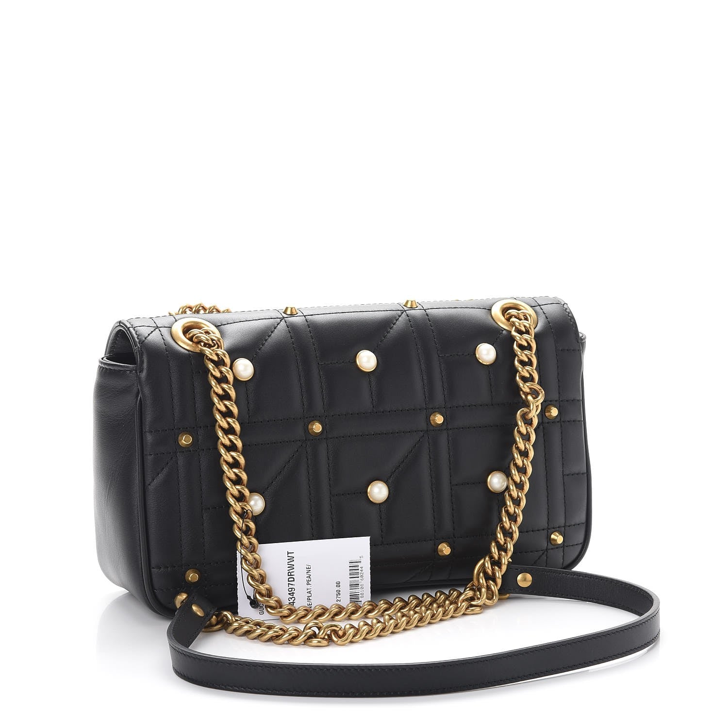 Gucci Calfskin Matelasse Studded Small Pearly GG Marmont Shoulder Bag Black 3 of 7