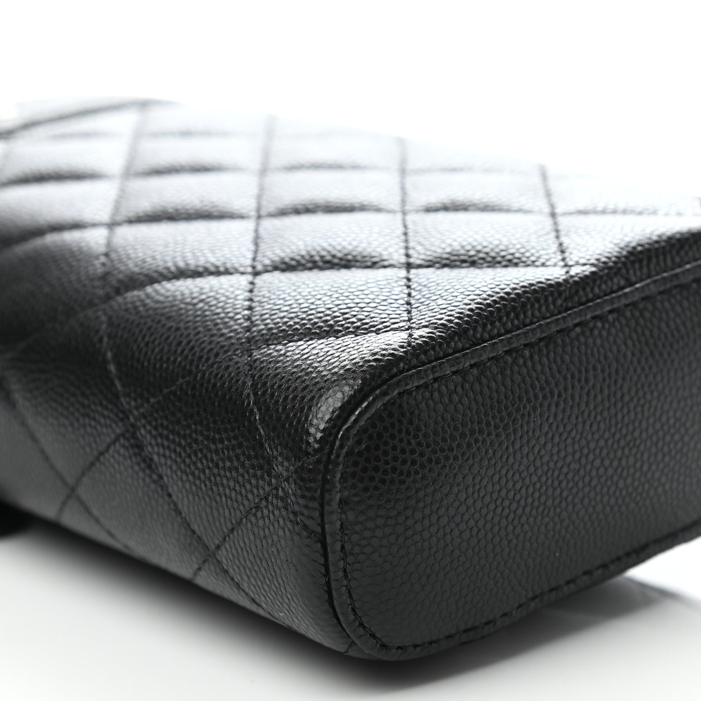 Caviar Quilted Phone Holder With Chain Black