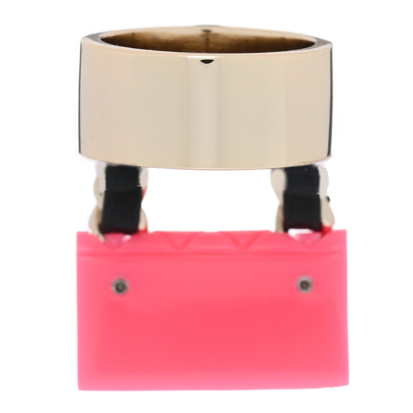 Calfskin Metal Resin CC Quilted Flap Ring 52 6 Gold Black Pink