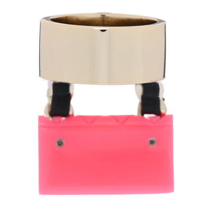 Chanel Calfskin Metal Resin CC Quilted Flap Ring 52 6 Gold Black Pink 2 of 4