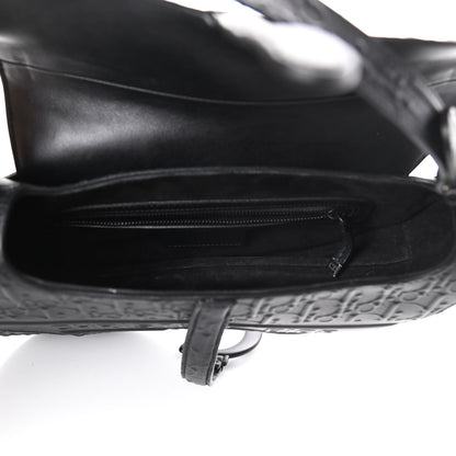Christian Dior Calfskin Embossed Oblique Saddle Bag Black 5 of 9
