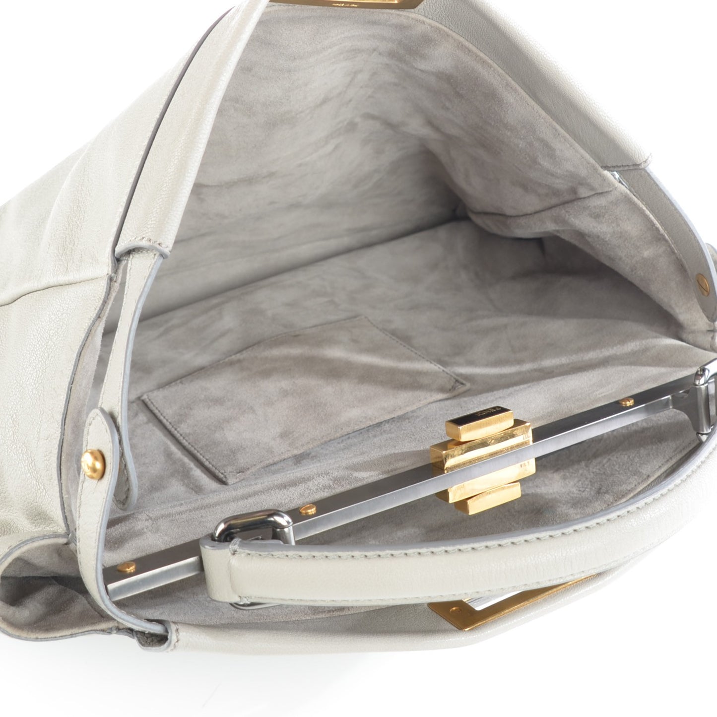 Goatskin Large Peekaboo Iconic Satchel Grigio Black